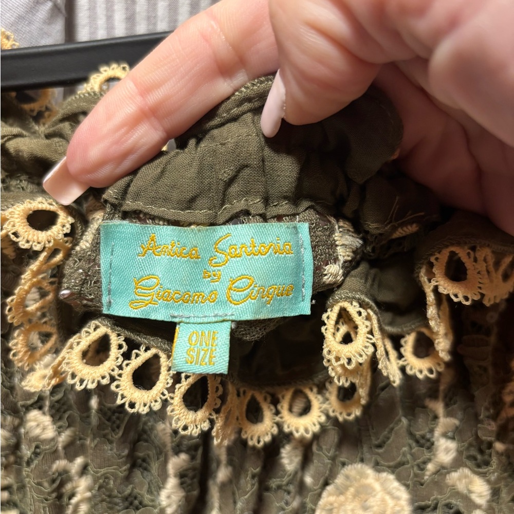 Antica Sartoria Green and Gold Lace Trim Dress